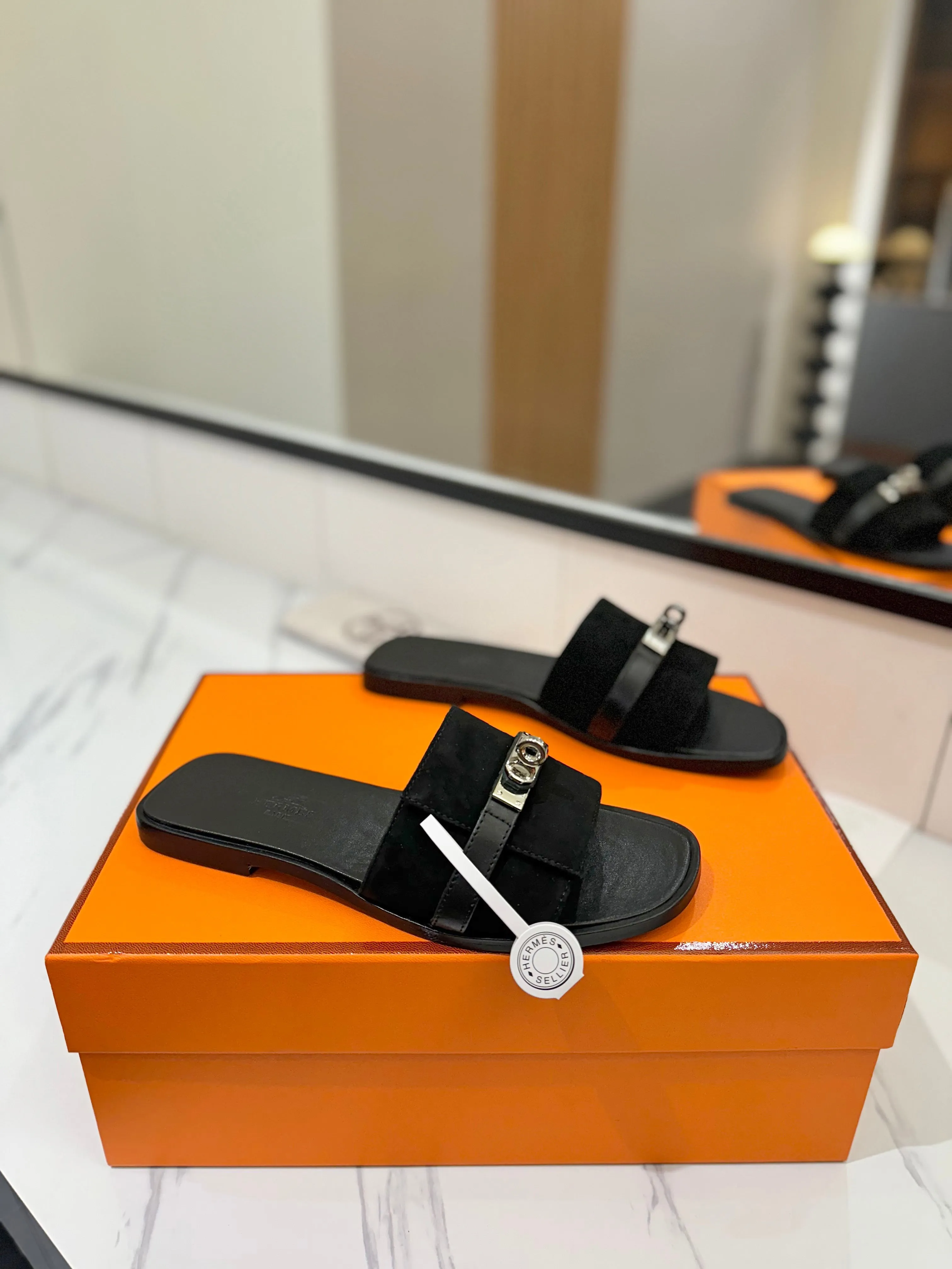 HM Giulia Sandal Black Suede and Calfskin 254585