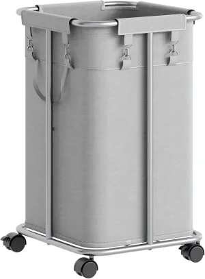 HOOBRO Laundry Basket with Wheels, 30 Gal (114 L) Rolling Laundry Hamper, Oxford Fabric Clothes Hampers, Metal Frame and Removable Bag, for Laundry Room, Dorm Room, Bedroom, Gray and Silver SG06XY01