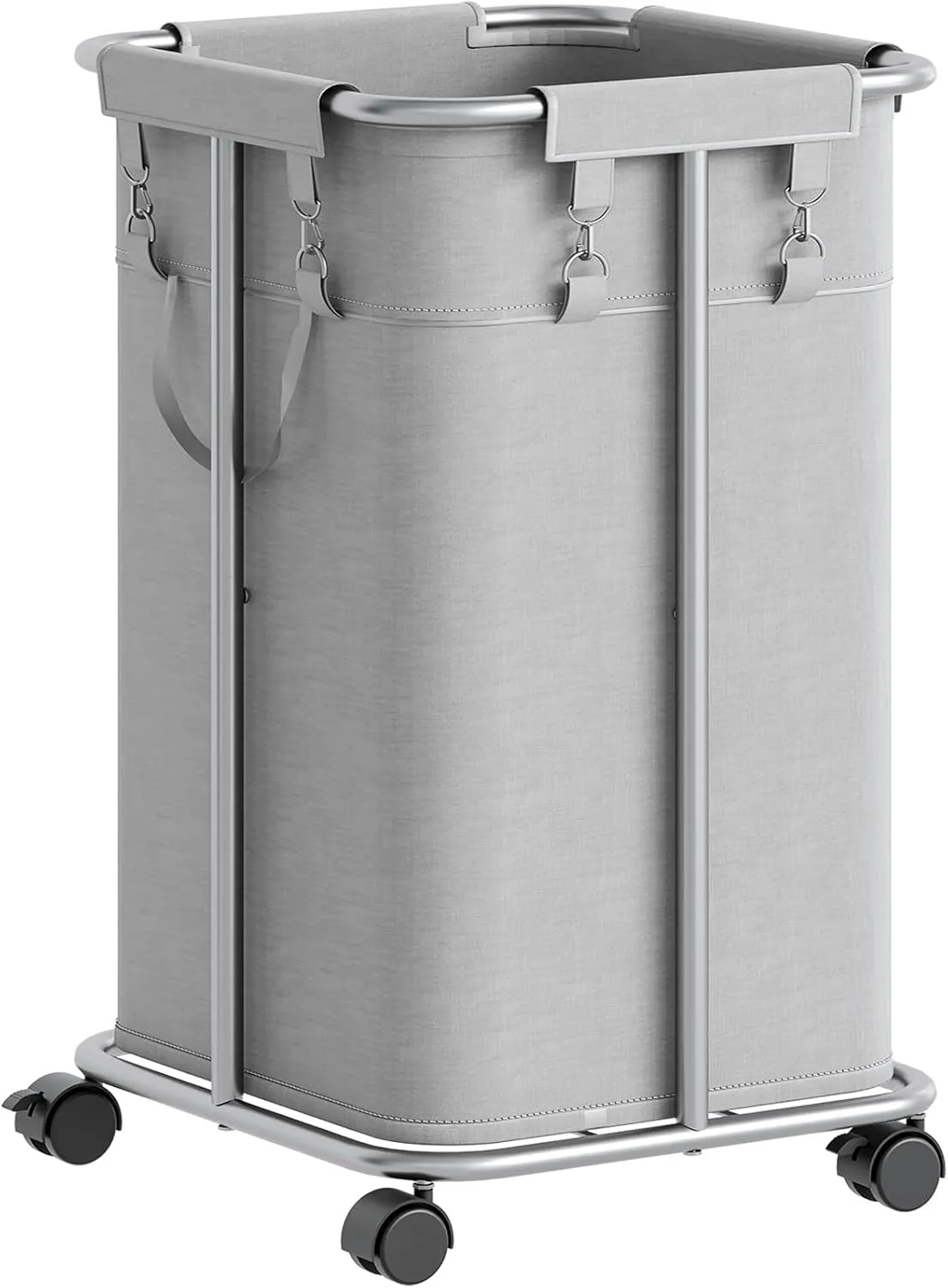 HOOBRO Laundry Basket with Wheels, 30 Gal (114 L) Rolling Laundry Hamper, Oxford Fabric Clothes Hampers, Metal Frame and Removable Bag, for Laundry Room, Dorm Room, Bedroom, Gray and Silver SG06XY01