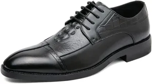 HOOENG Shoes Dress Oxford for Men Lace Up Cap Toe Split Toe Crocodile Print Burnished Toe Rubber Sole Non Slip Low Top Wedding (Color : Black, Size : 9)