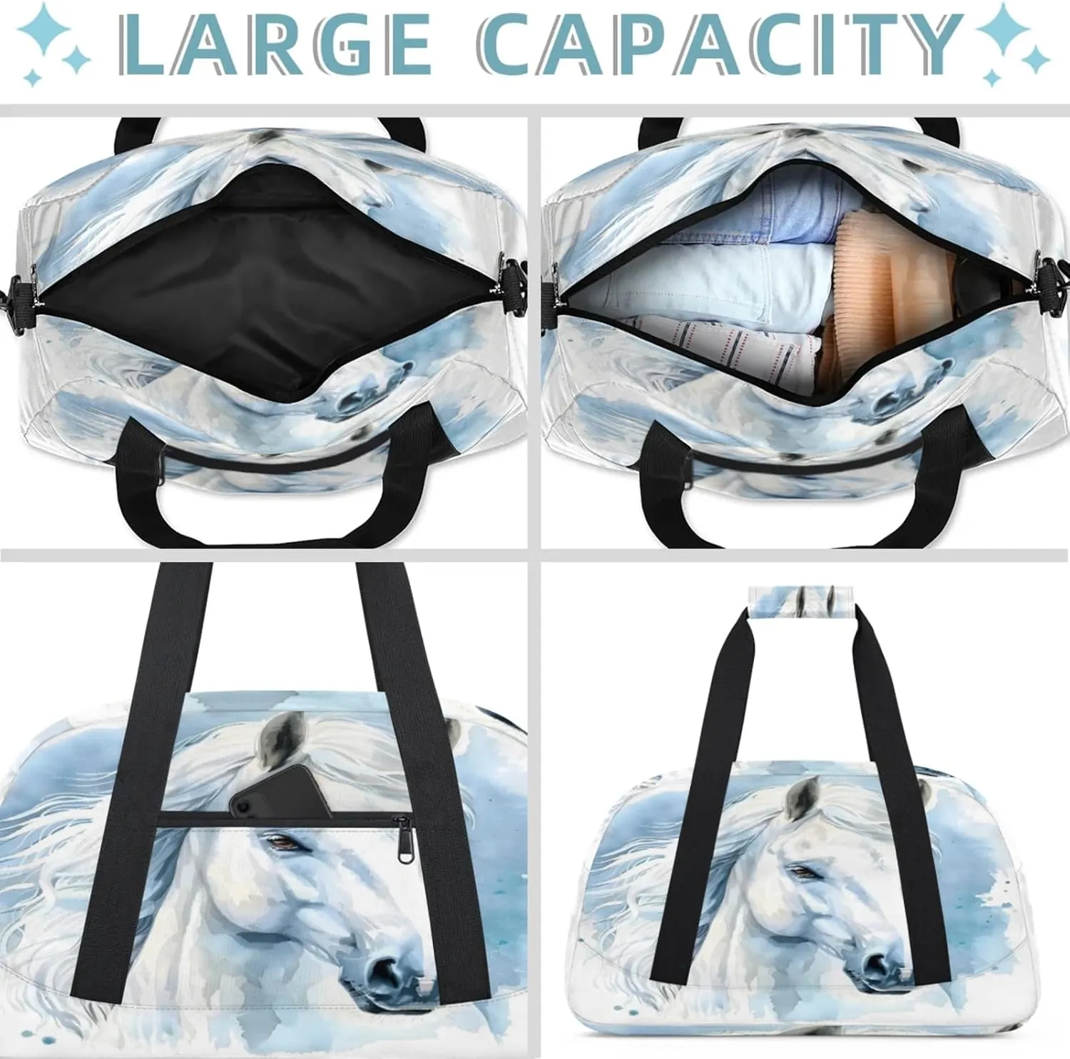 Horse Animal Small Gym Bag 18 inch Carry On Duffel Bag for Weekender Travel Sports Workout Yoga Gymnastics Dance Ballet