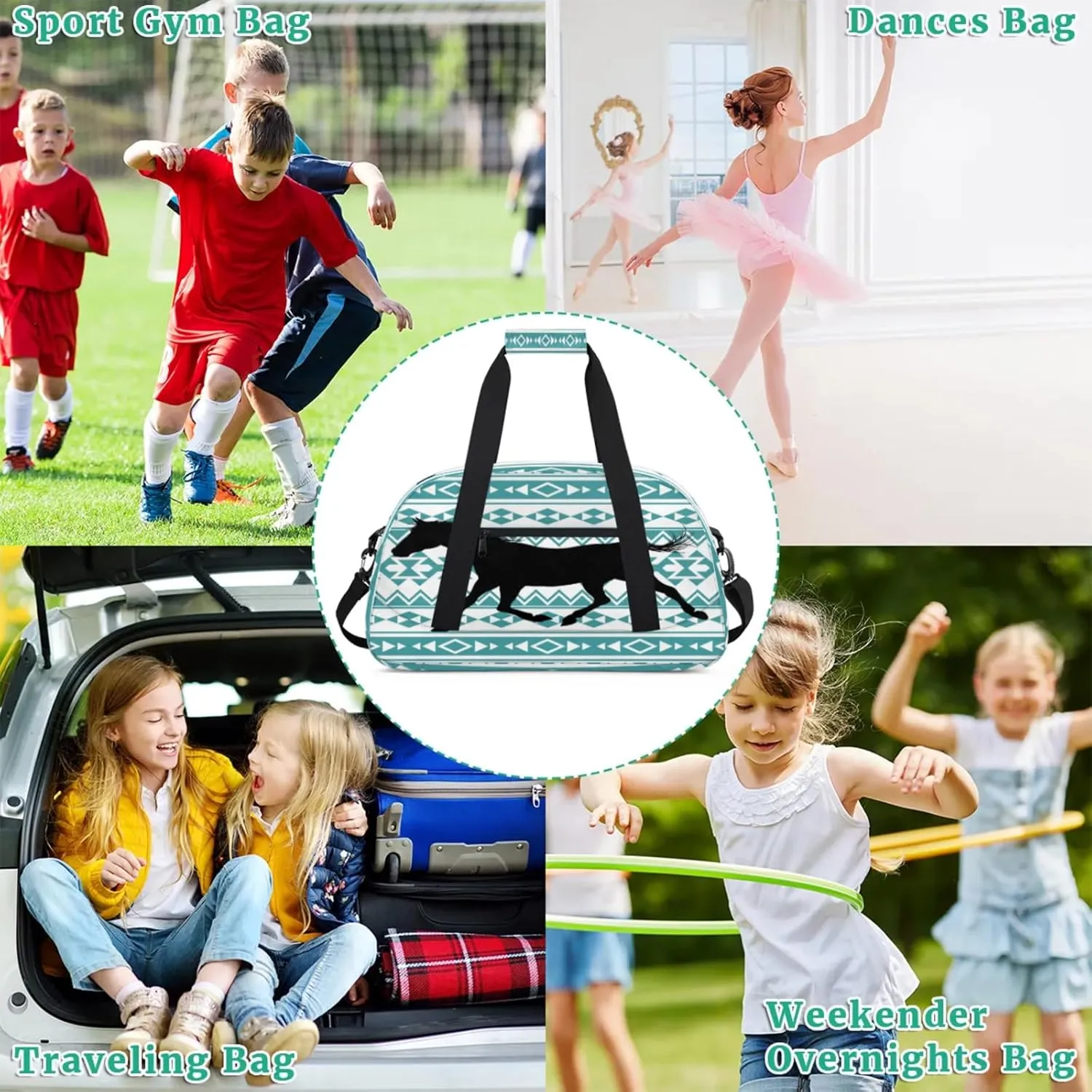 Horse Small Gym Bag for Women Men, Travel Duffle Bag Workout Dance Tote Bag Carry On Overnight Weekender Bag