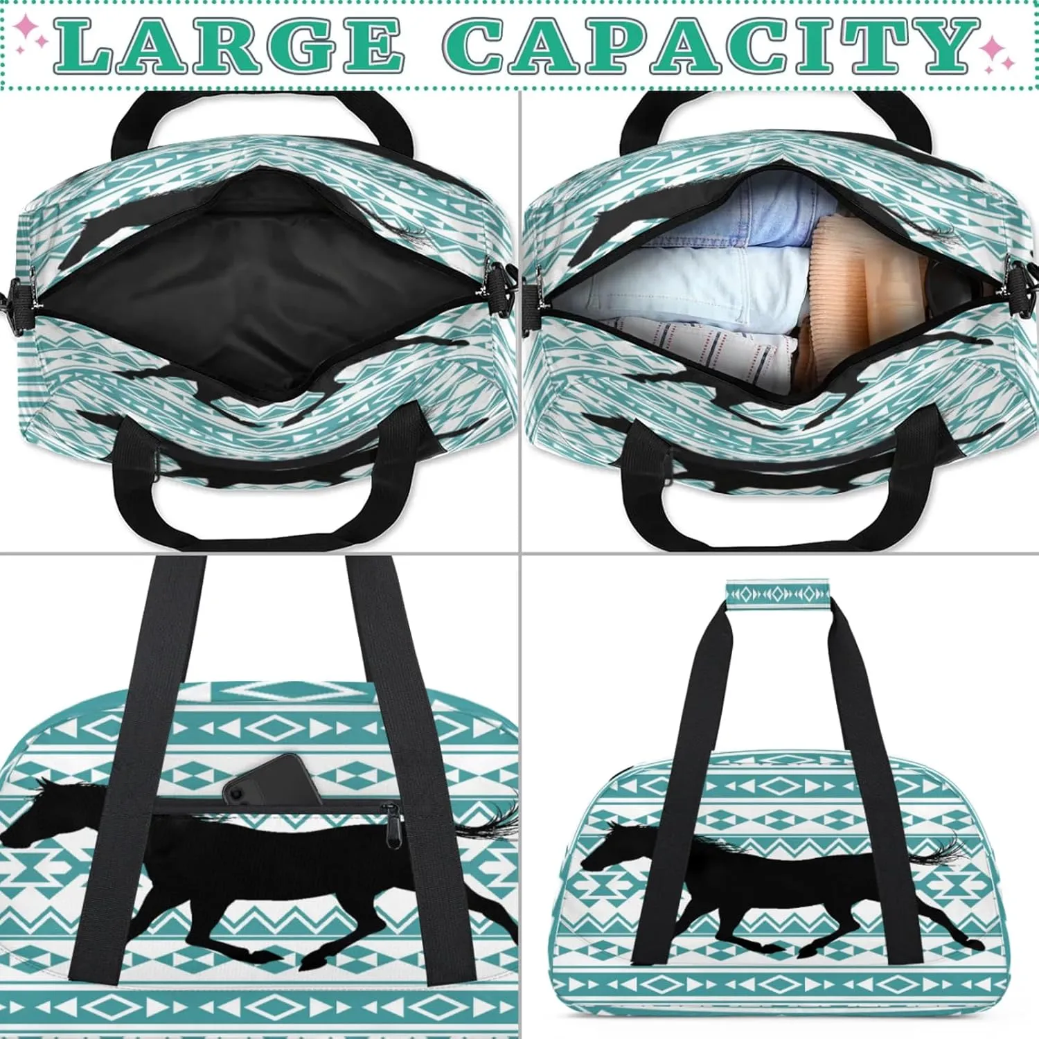 Horse Small Gym Bag for Women Men, Travel Duffle Bag Workout Dance Tote Bag Carry On Overnight Weekender Bag
