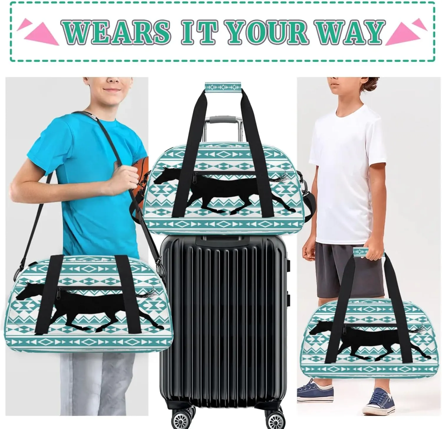 Horse Small Gym Bag for Women Men, Travel Duffle Bag Workout Dance Tote Bag Carry On Overnight Weekender Bag