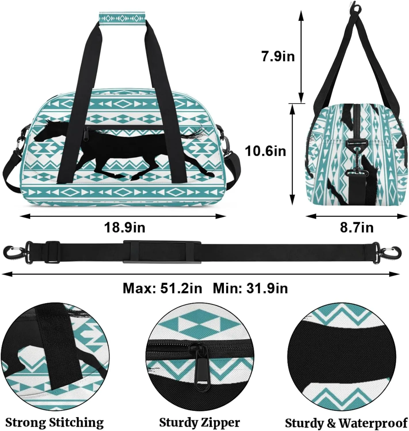 Horse Small Gym Bag for Women Men, Travel Duffle Bag Workout Dance Tote Bag Carry On Overnight Weekender Bag