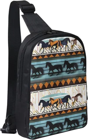 Horse Stripes Pattern Adjustable Strap Large Capacity Double Layer Crossbody Chest Bag 7.7x2.4x11.8in For Camping Travel Daily Leisure Activities