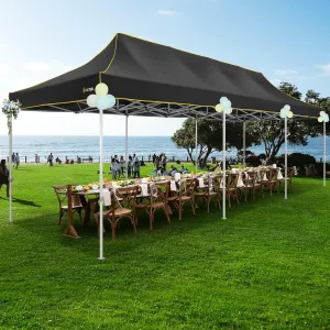 HOTEEL 10x30 Heavy Duty Pop Up Canopy Tent for Parties Event Wedding Commercial Instant Canopy with Wheeled Bag, Party Tent Waterproof UV 50 &Windproof, Upgraded Thick Hexagonal Legs, Black