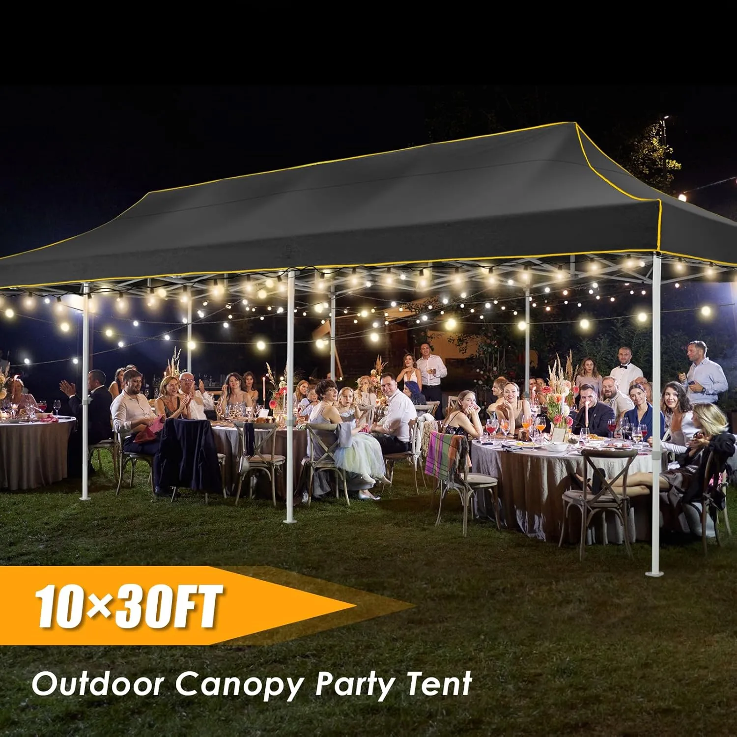 HOTEEL 10x30 Heavy Duty Pop Up Canopy Tent for Parties Event Wedding Commercial Instant Canopy with Wheeled Bag, Party Tent Waterproof UV 50 &Windproof, Upgraded Thick Hexagonal Legs, Black