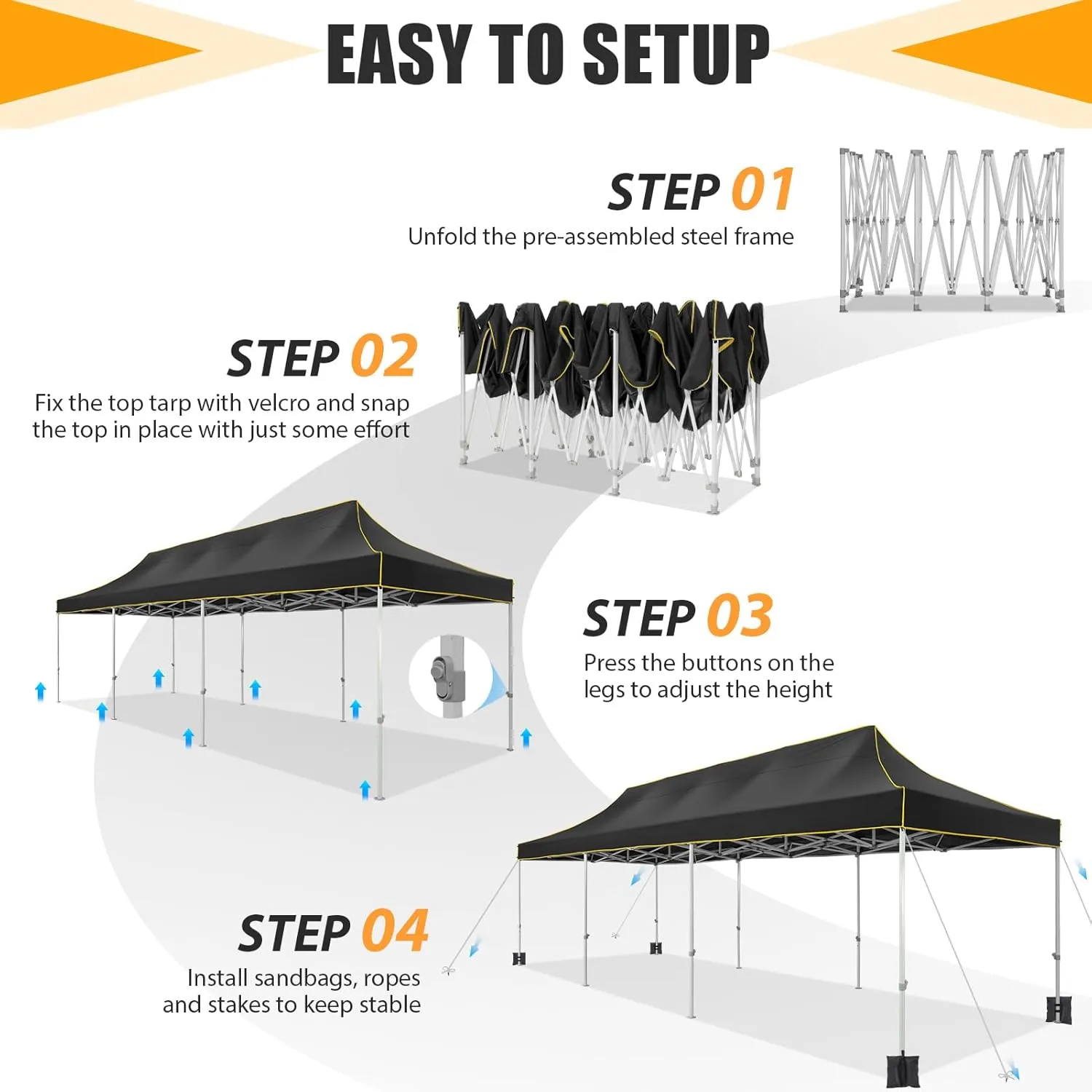 HOTEEL 10x30 Heavy Duty Pop Up Canopy Tent for Parties Event Wedding Commercial Instant Canopy with Wheeled Bag, Party Tent Waterproof UV 50 &Windproof, Upgraded Thick Hexagonal Legs, Black