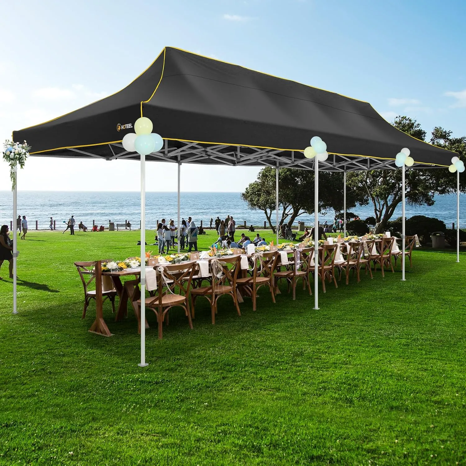 HOTEEL 10x30 Heavy Duty Pop Up Canopy Tent for Parties Event Wedding Commercial Instant Canopy with Wheeled Bag, Party Tent Waterproof UV 50 &Windproof, Upgraded Thick Hexagonal Legs, Black