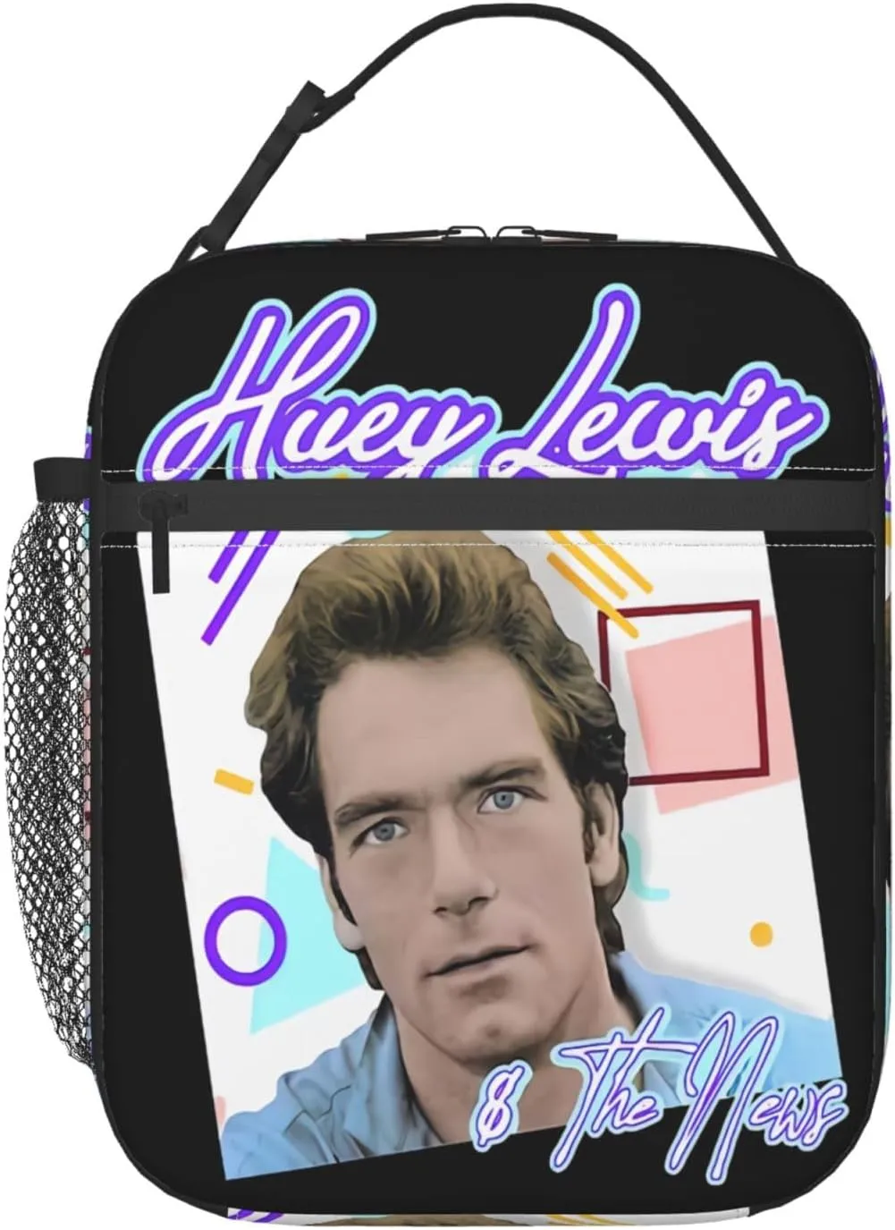 Huey Rock Lewis and The Musics News Lunch Bag Portable Insulated Lunch Box Large Capacity Tote Bag Zipper Net Pocket 10 L X 4 W X 8 H inches
