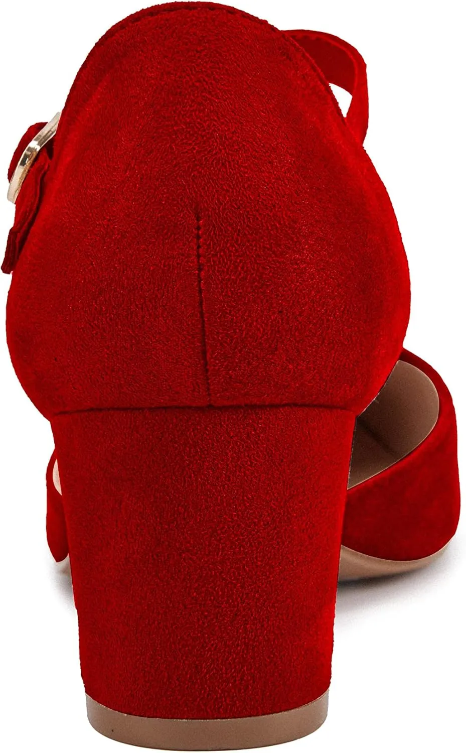 Huiyuzhi Women's T-Strap Pointed Toe Ankle Buckle Chunky Block Heel Pumps
