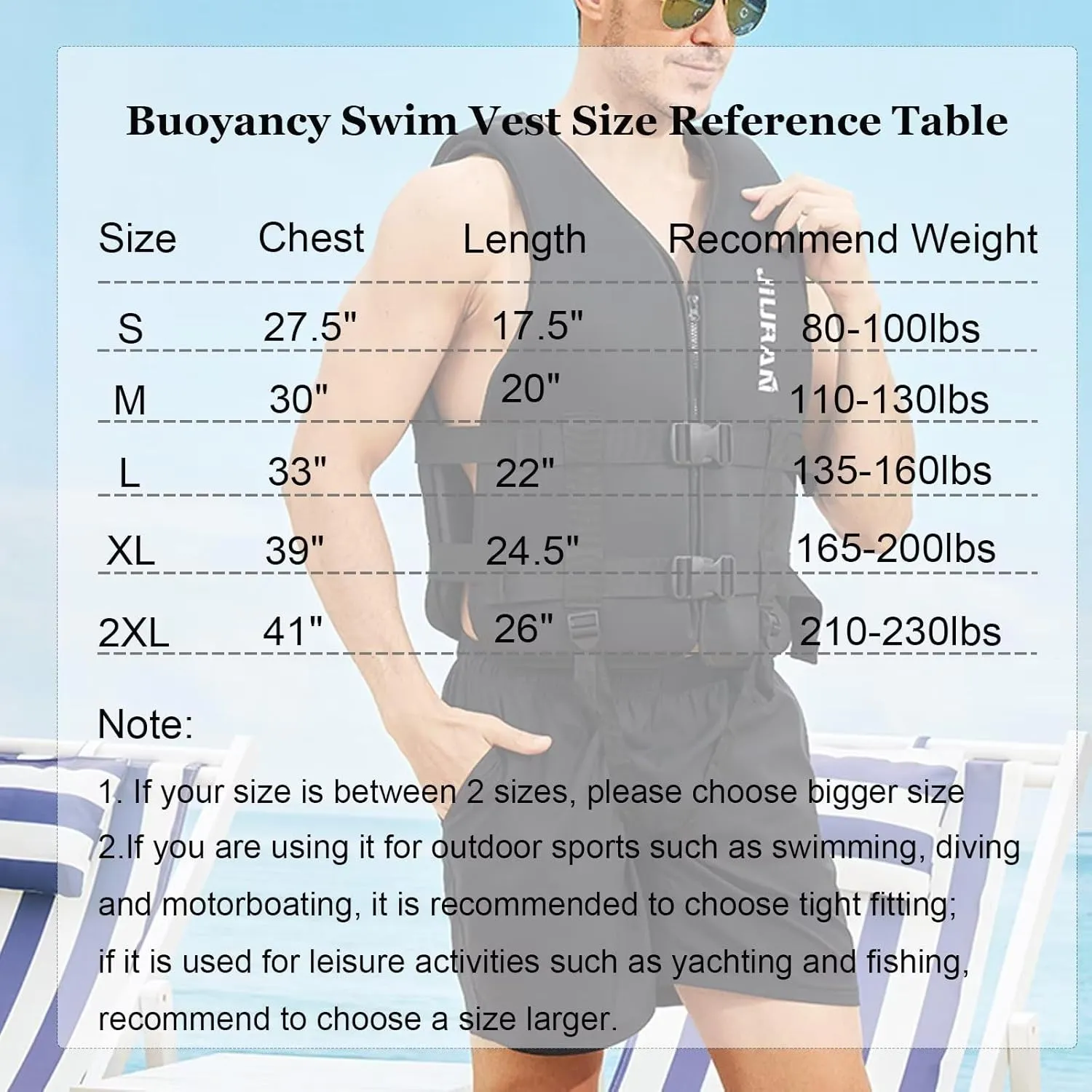 huraty Adjustable Floating Swim Vest, Unisex Boating Vest Front Zipper, Teenager Swim Jacket for Safety Outdoor Water Sports Buoyancy Vest
