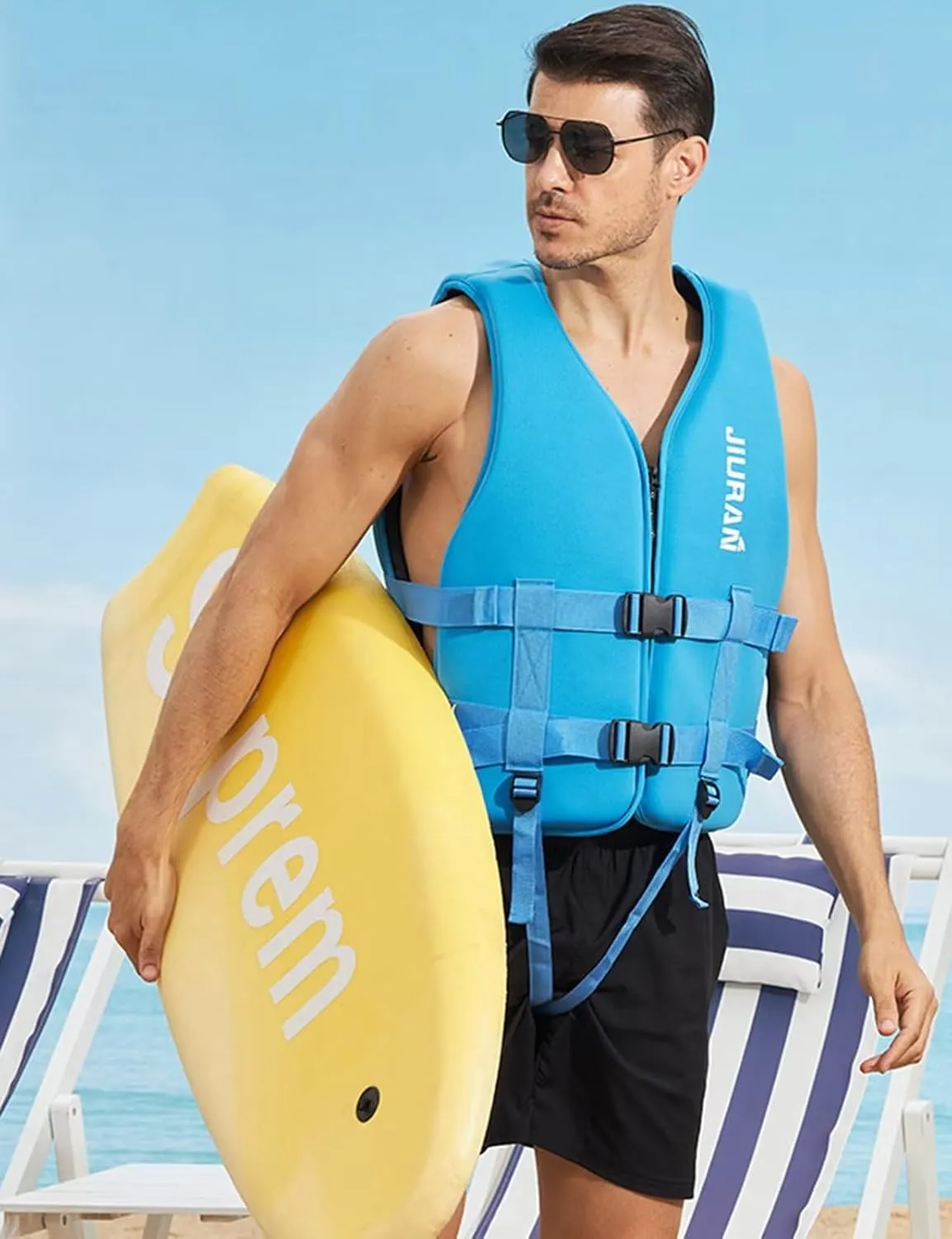 huraty Adjustable Floating Swim Vest, Unisex Boating Vest Front Zipper, Teenager Swim Jacket for Safety Outdoor Water Sports Buoyancy Vest
