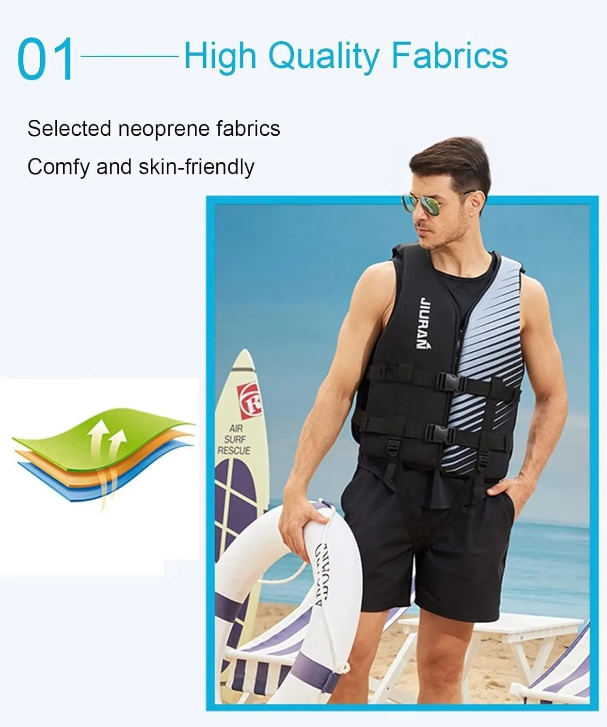 huraty Adult Kayaking Vest with Leg Straps, Quick-Dry Swim Vest Jacket for Boating Fishing Surfing, Neoprene Youth Swim Jacket