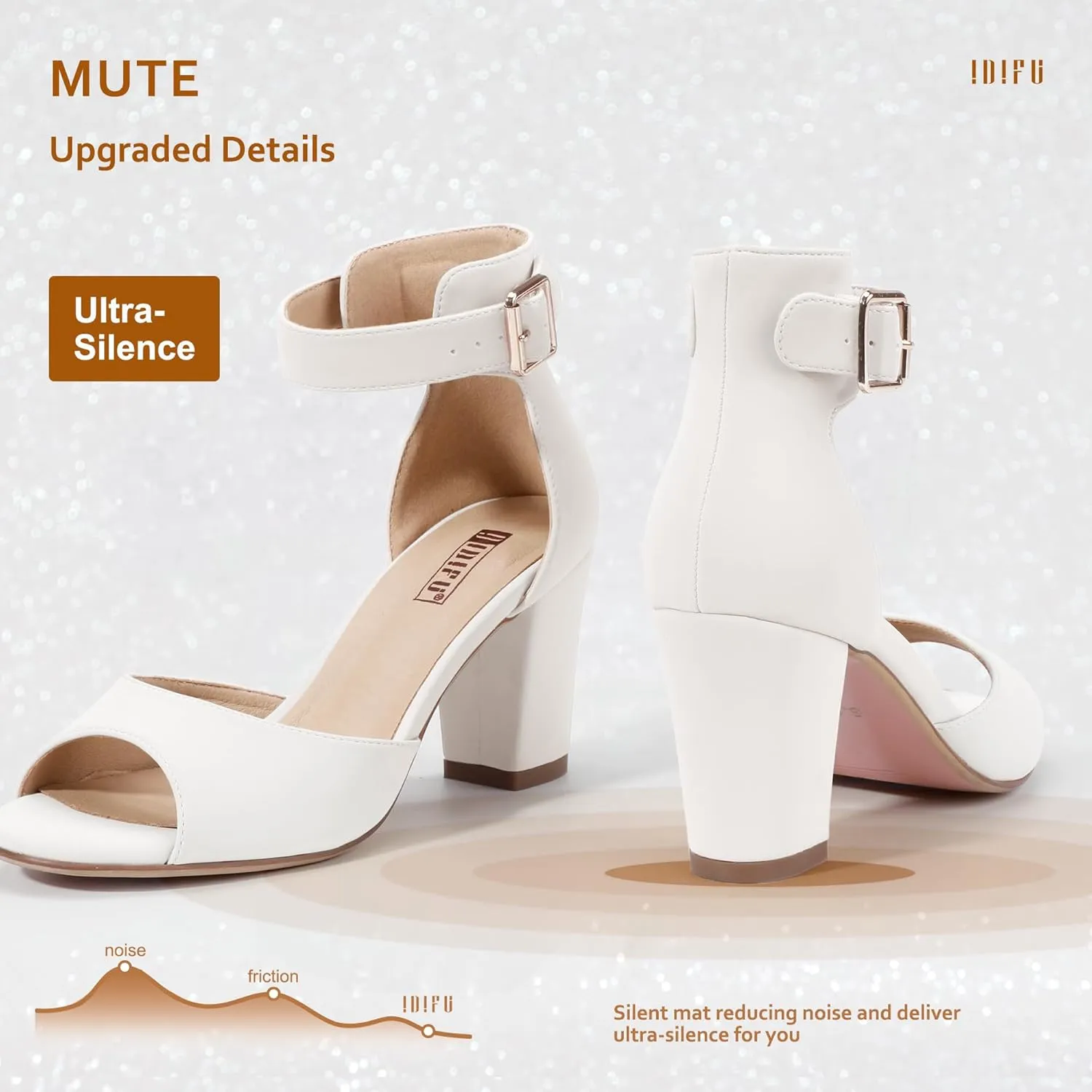 IDIFU Women's Candie-MI Peep Toe Low Block Heels Sandals Ankle Strap Comfy Chunky Wedding Dress Shoes