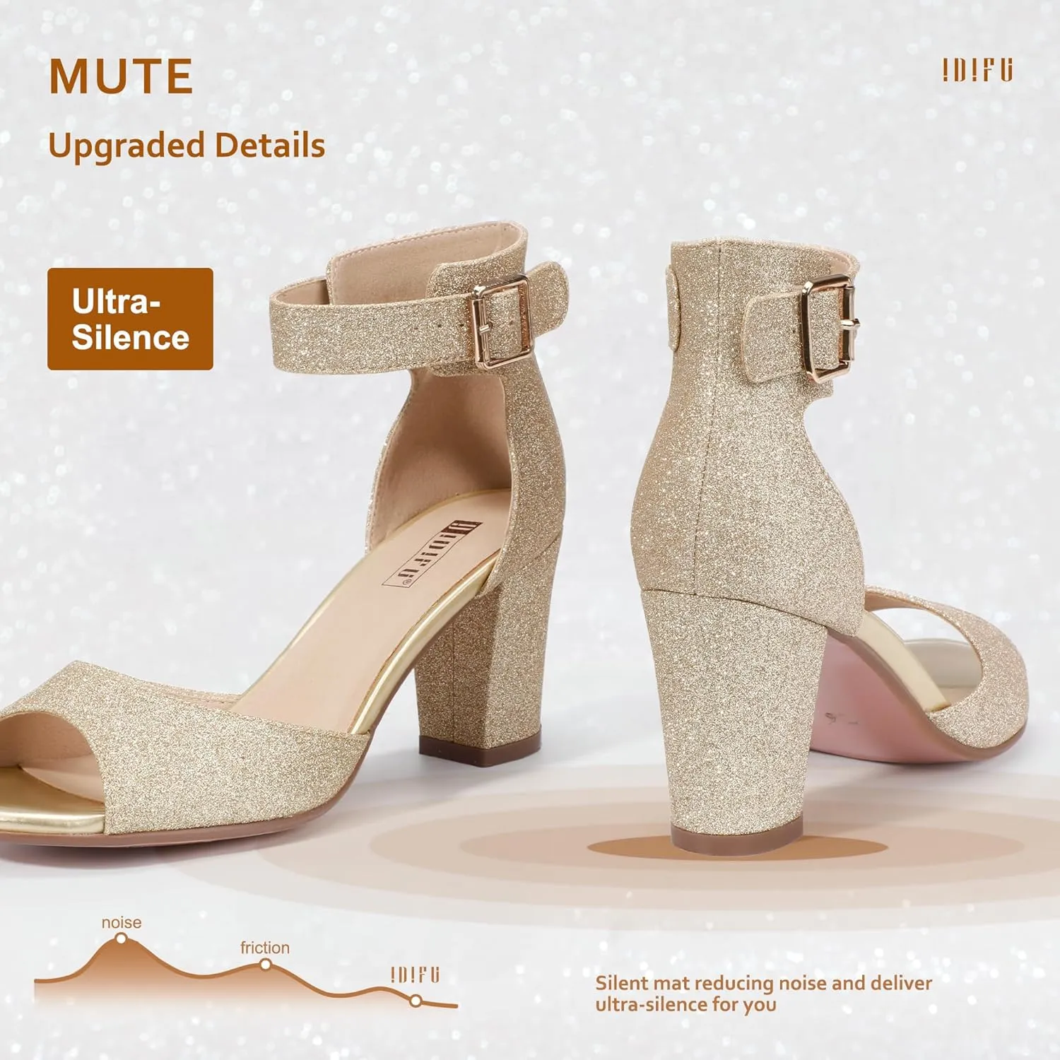 IDIFU Women's Candie-MI Peep Toe Low Block Heels Sandals Ankle Strap Comfy Chunky Wedding Dress Shoes