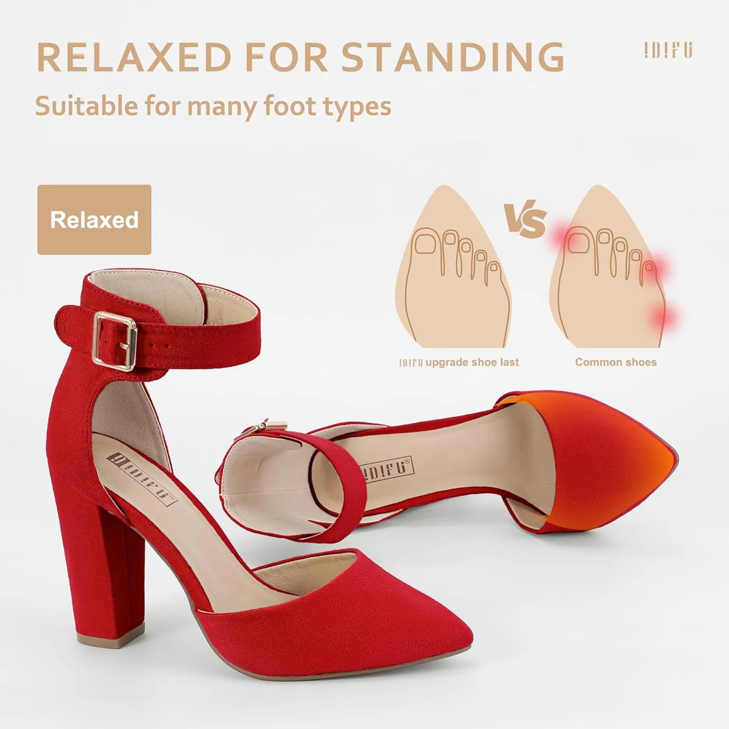 IDIFU Women's IN4 Pedazo High Block Heels Pumps Pointed Closed Toe Ankle Strap Dress Wedding Shoes