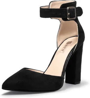 IDIFU Women's IN4 Pedazo High Block Heels Pumps Pointed Closed Toe Ankle Strap Dress Wedding Shoes