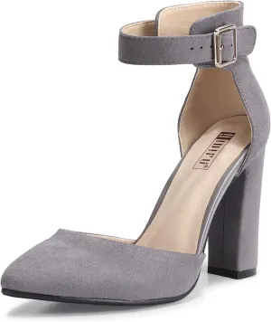 IDIFU Women's IN4 Pedazo High Block Heels Pumps Pointed Closed Toe Ankle Strap Dress Wedding Shoes