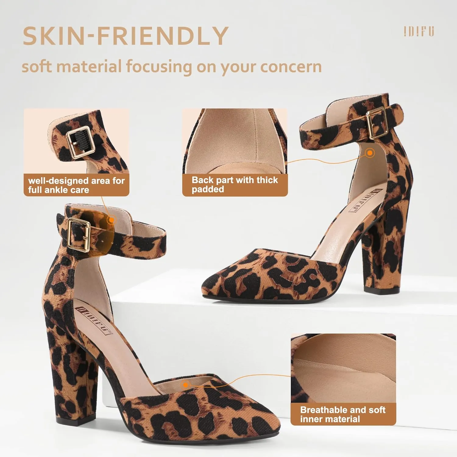 IDIFU Women's IN4 Pedazo High Block Heels Pumps Pointed Closed Toe Ankle Strap Dress Wedding Shoes