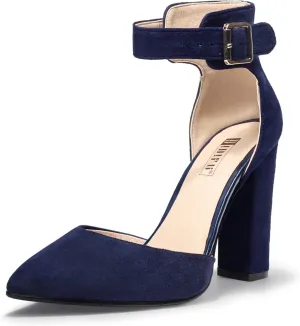 IDIFU Women's IN4 Pedazo High Block Heels Pumps Pointed Closed Toe Ankle Strap Dress Wedding Shoes