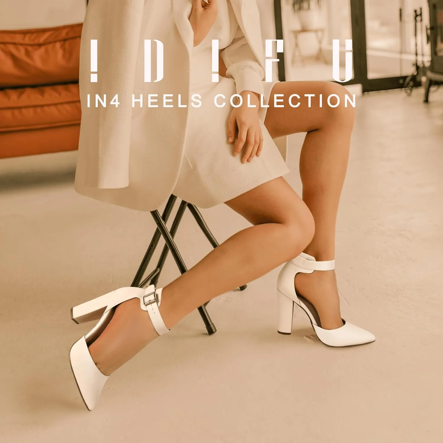 IDIFU Women's IN4 Pedazo High Block Heels Pumps Pointed Closed Toe Ankle Strap Dress Wedding Shoes