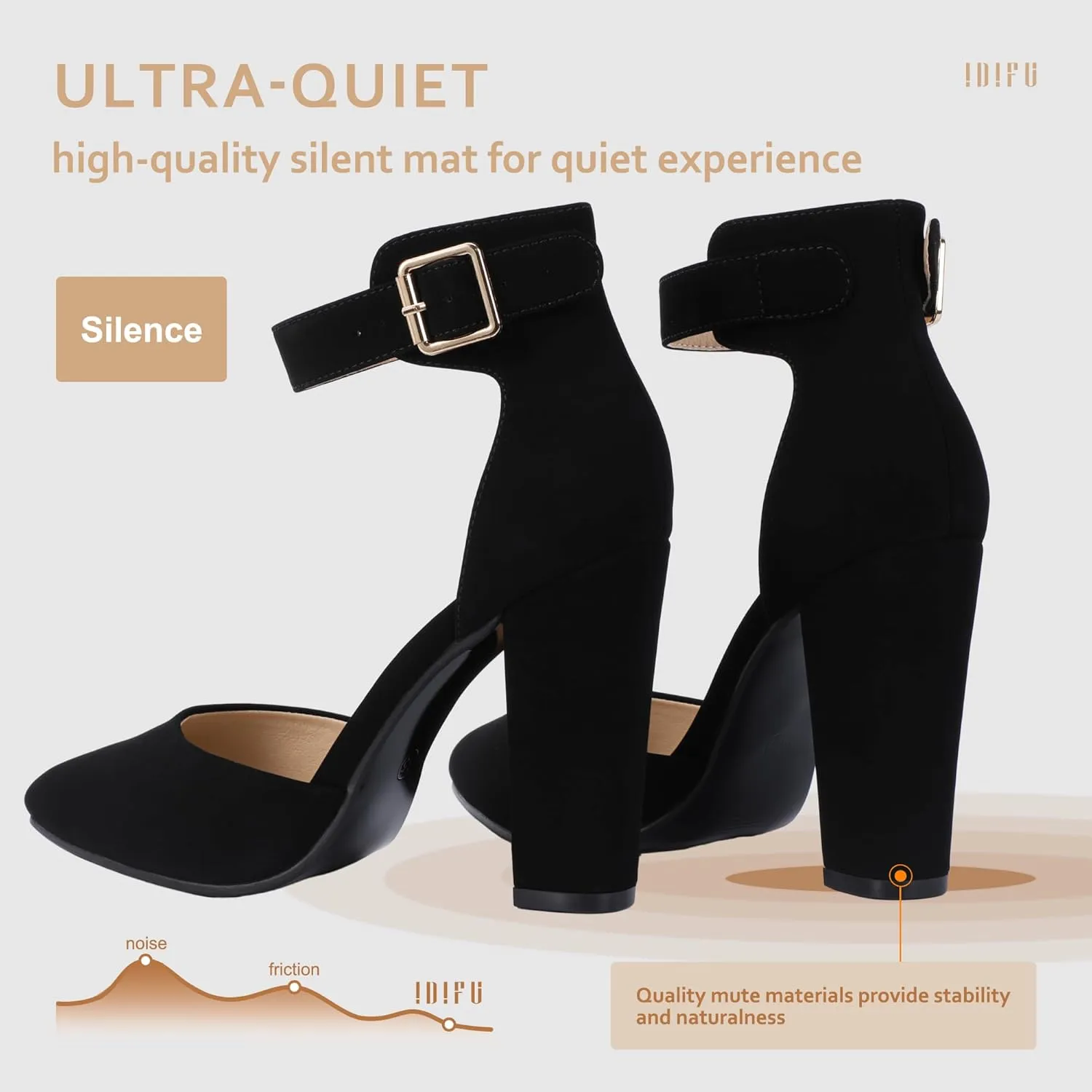 IDIFU Women's IN4 Pedazo High Block Heels Pumps Pointed Closed Toe Ankle Strap Dress Wedding Shoes
