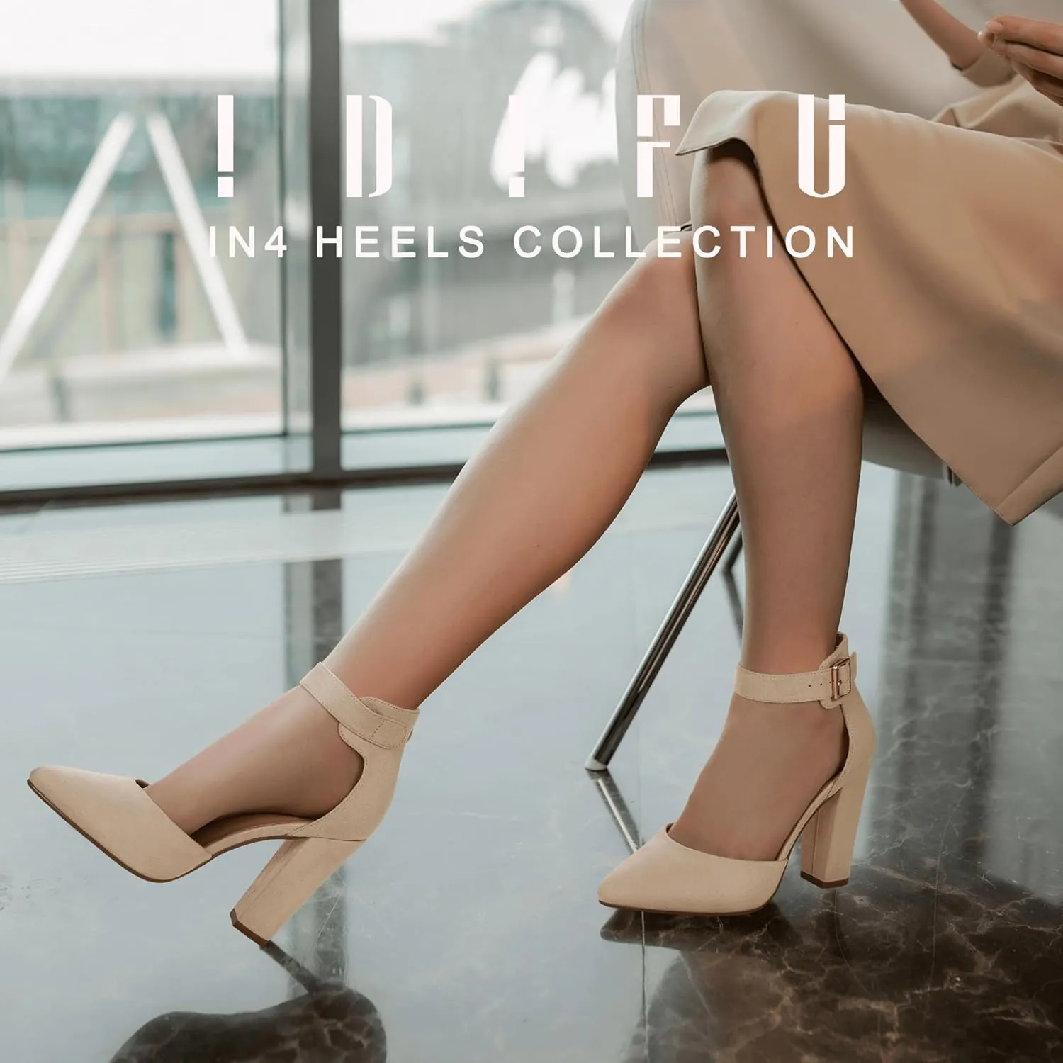 IDIFU Women's IN4 Pedazo High Block Heels Pumps Pointed Closed Toe Ankle Strap Dress Wedding Shoes