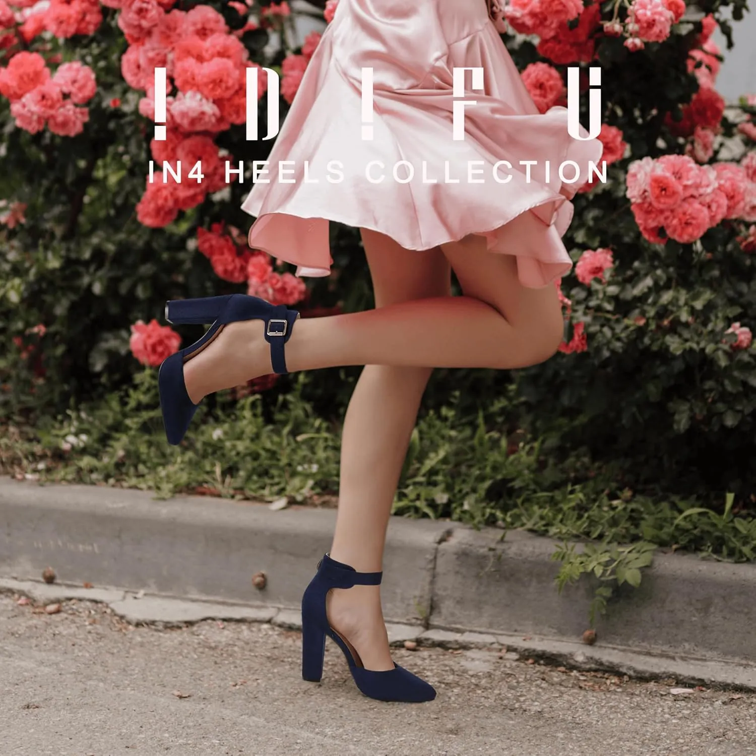 IDIFU Women's IN4 Pedazo High Block Heels Pumps Pointed Closed Toe Ankle Strap Dress Wedding Shoes