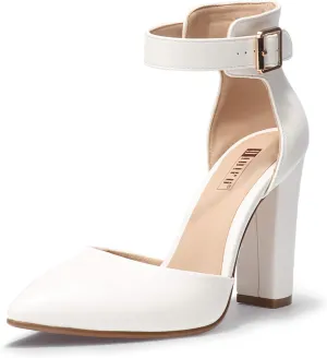 IDIFU Women's IN4 Pedazo High Block Heels Pumps Pointed Closed Toe Ankle Strap Dress Wedding Shoes