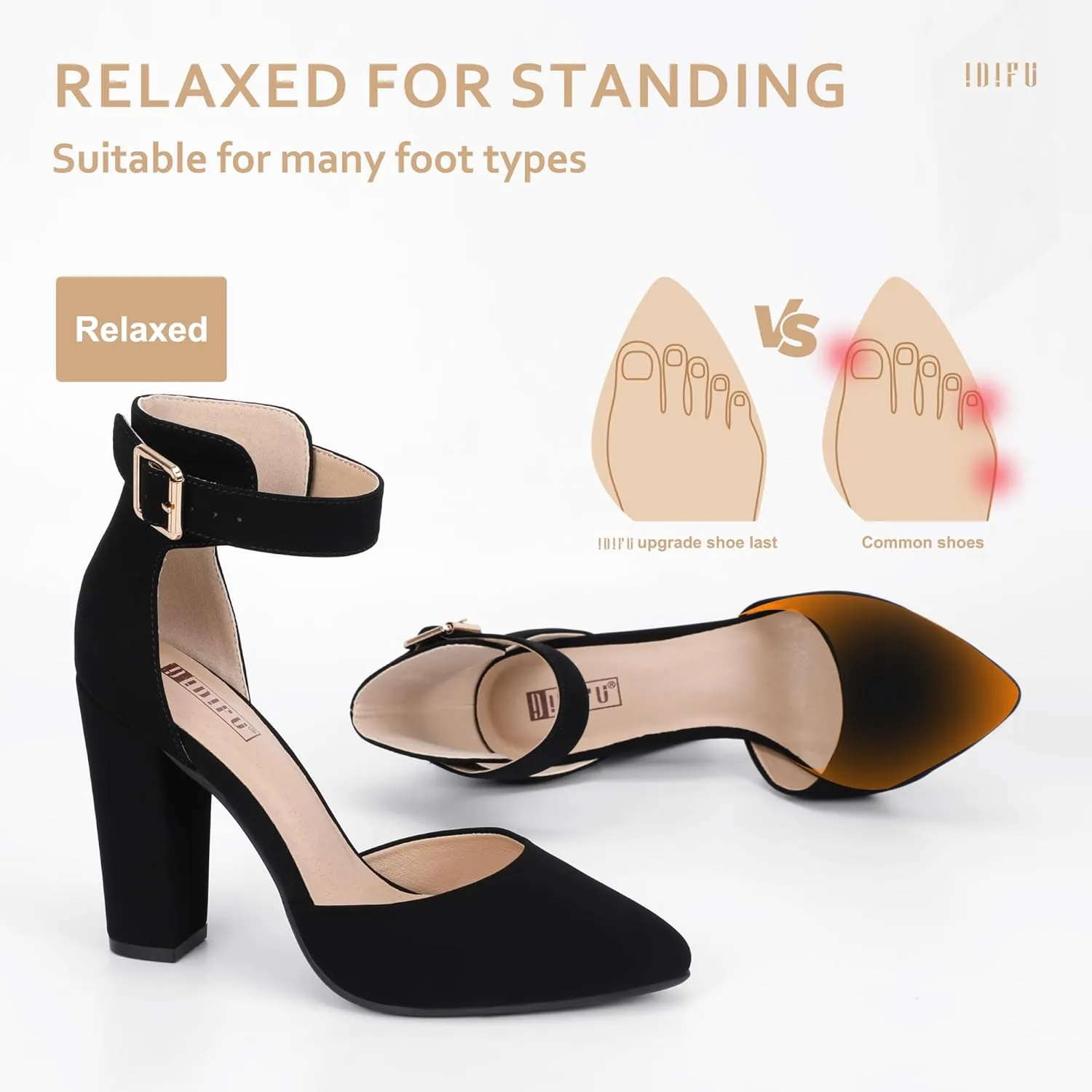 IDIFU Women's IN4 Pedazo High Block Heels Pumps Pointed Closed Toe Ankle Strap Dress Wedding Shoes