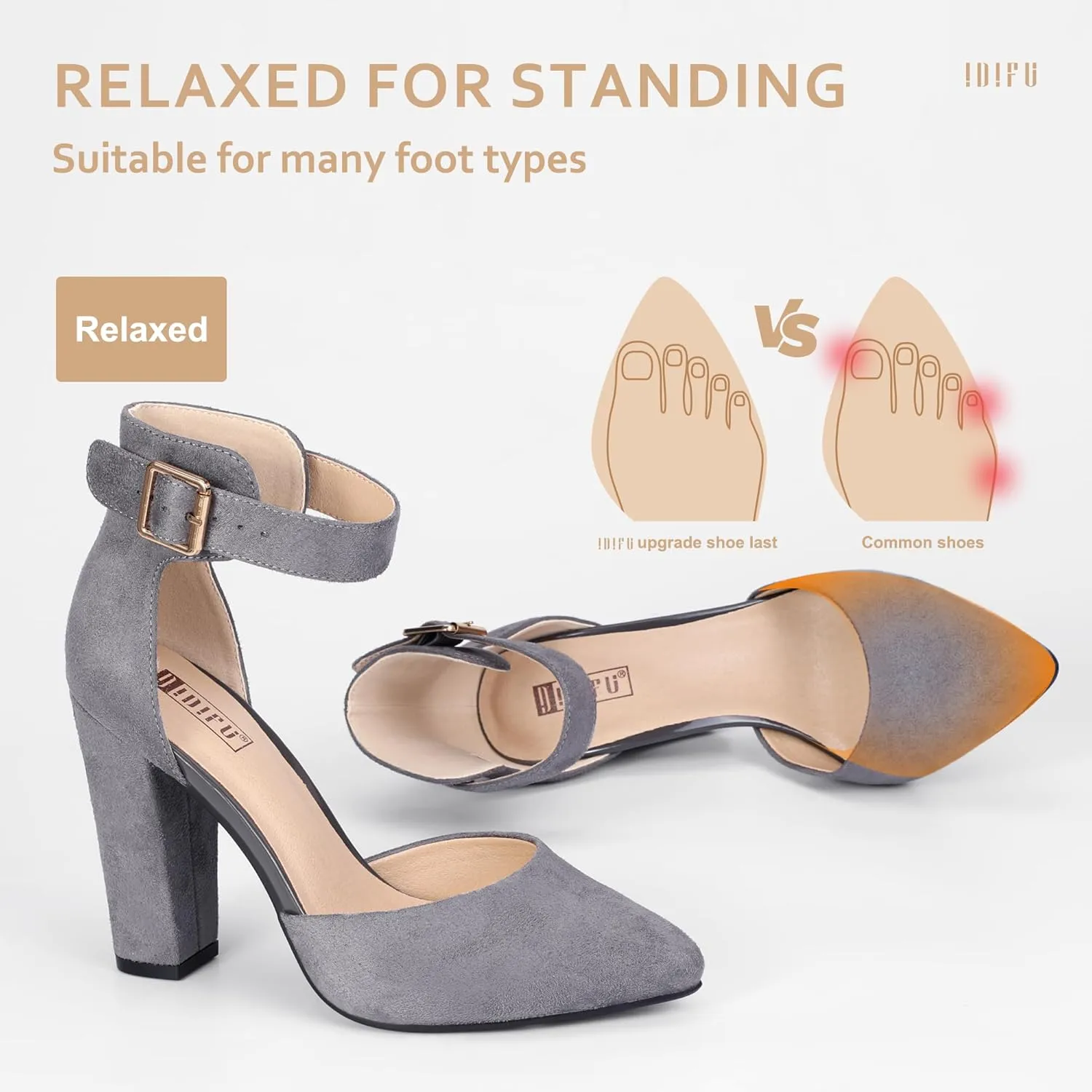IDIFU Women's IN4 Pedazo High Block Heels Pumps Pointed Closed Toe Ankle Strap Dress Wedding Shoes