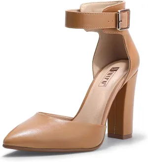 IDIFU Women's IN4 Pedazo High Block Heels Pumps Pointed Closed Toe Ankle Strap Dress Wedding Shoes