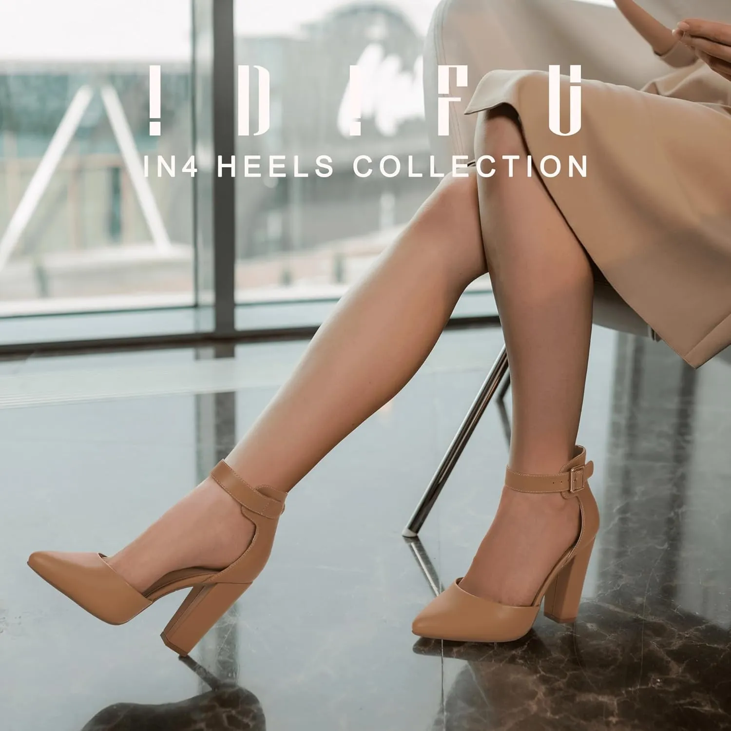 IDIFU Women's IN4 Pedazo High Block Heels Pumps Pointed Closed Toe Ankle Strap Dress Wedding Shoes