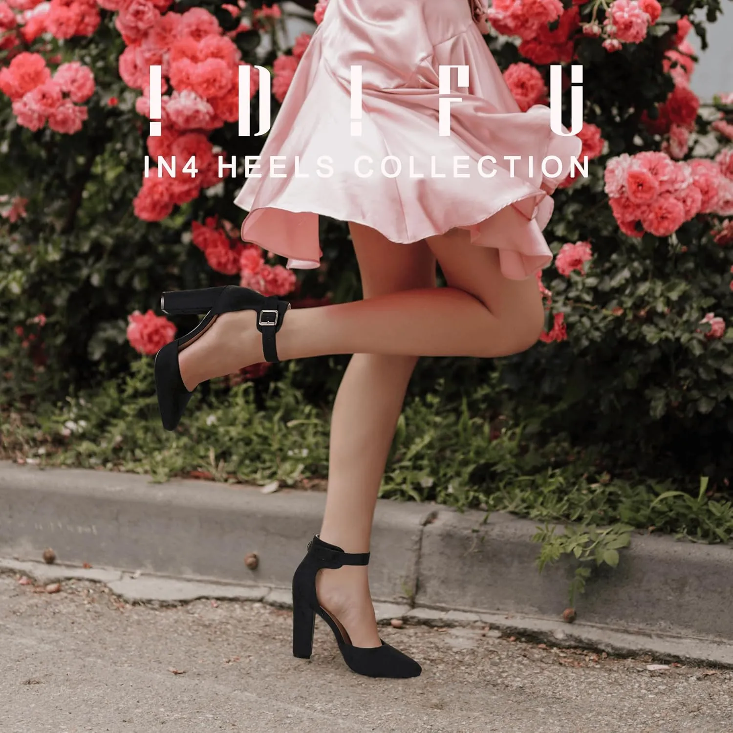 IDIFU Women's IN4 Pedazo High Block Heels Pumps Pointed Closed Toe Ankle Strap Dress Wedding Shoes