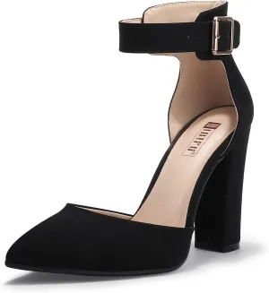 IDIFU Women's IN4 Pedazo High Block Heels Pumps Pointed Closed Toe Ankle Strap Dress Wedding Shoes