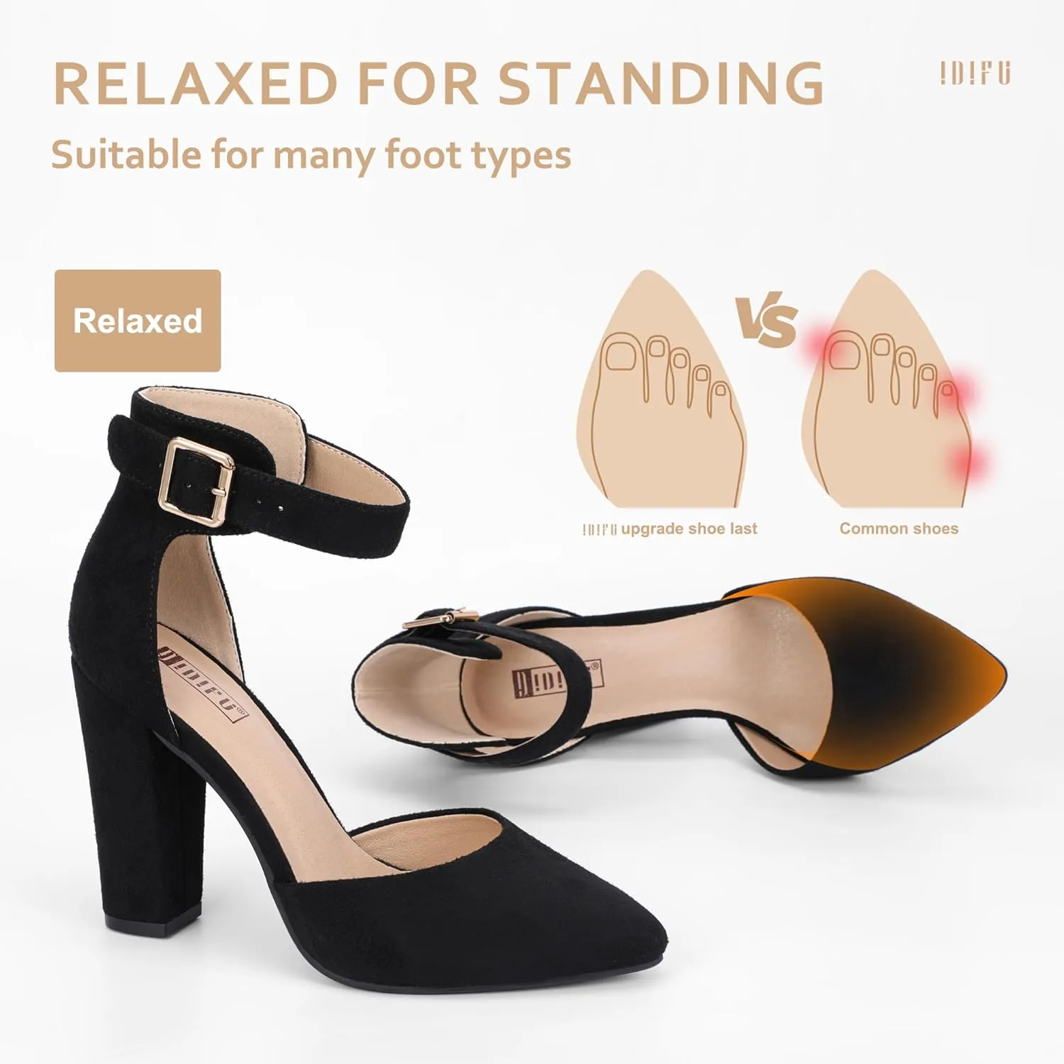 IDIFU Women's IN4 Pedazo High Block Heels Pumps Pointed Closed Toe Ankle Strap Dress Wedding Shoes