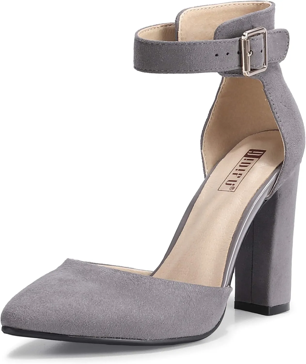IDIFU Women's IN4 Pedazo High Block Heels Pumps Pointed Closed Toe Ankle Strap Dress Wedding Shoes