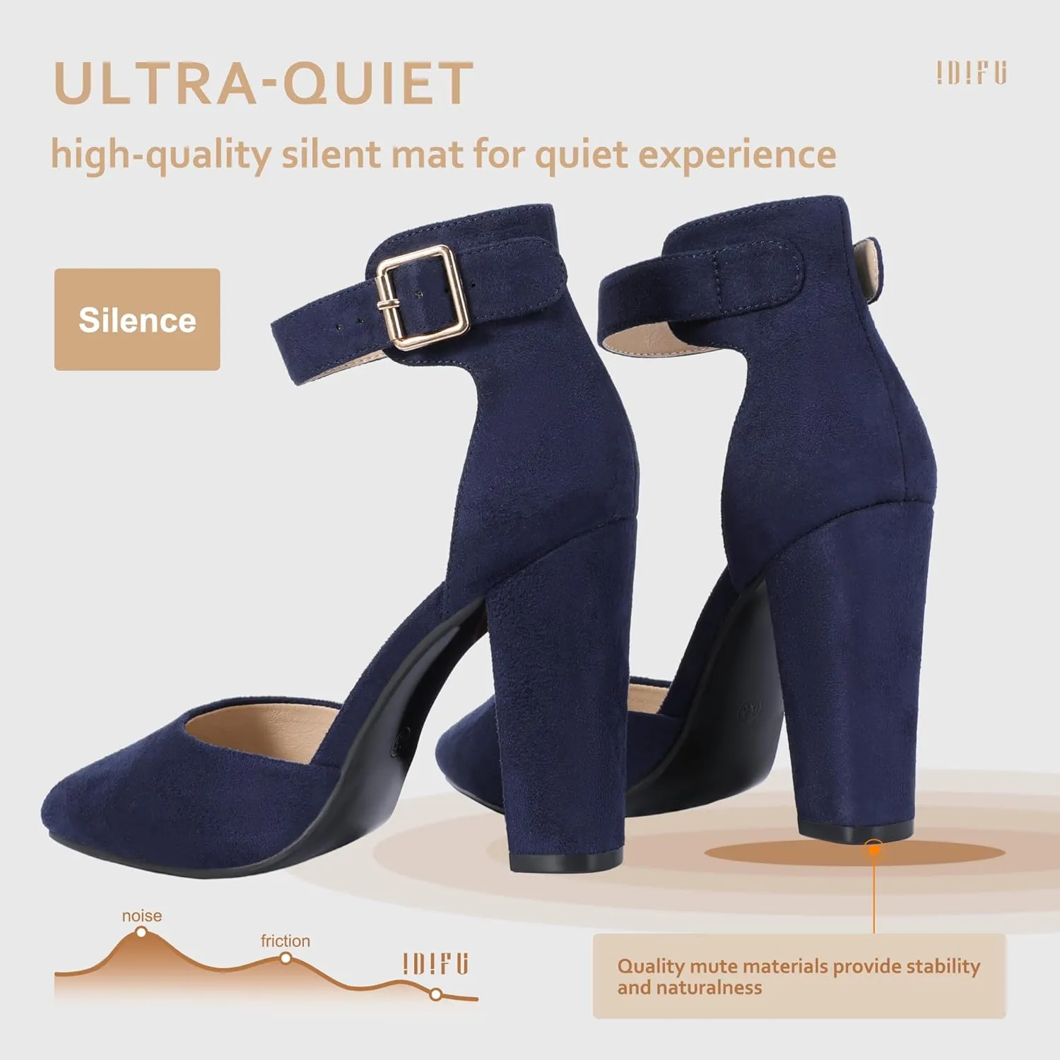 IDIFU Women's IN4 Pedazo High Block Heels Pumps Pointed Closed Toe Ankle Strap Dress Wedding Shoes
