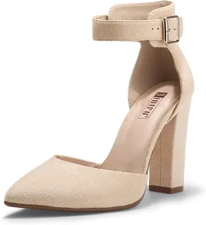 IDIFU Women's IN4 Pedazo High Block Heels Pumps Pointed Closed Toe Ankle Strap Dress Wedding Shoes
