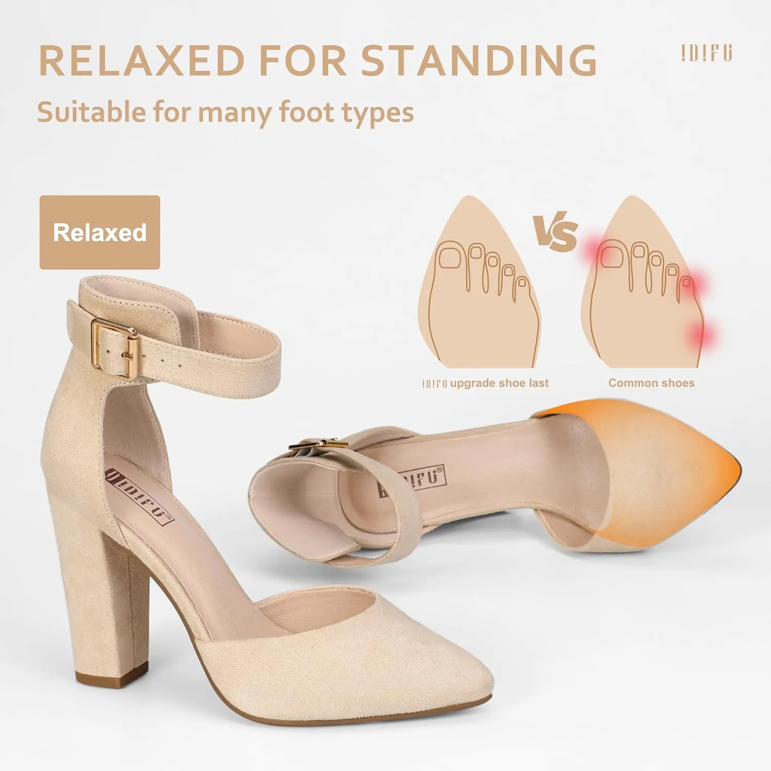 IDIFU Women's IN4 Pedazo High Block Heels Pumps Pointed Closed Toe Ankle Strap Dress Wedding Shoes