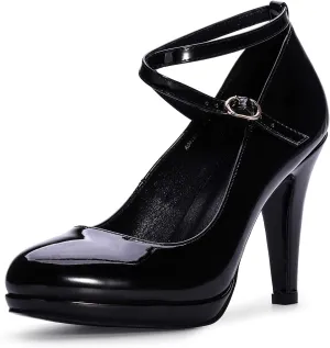 IDIFU Women's Tracy Platform High Heels Closed Toe Pumps Strappy Cross Ankle Strap Shoes for Casual Work Wedding