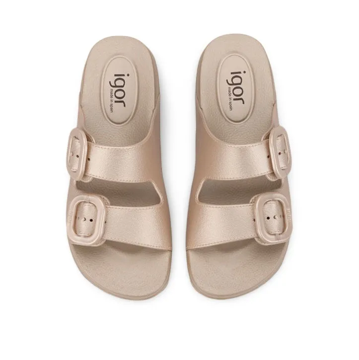 Igor Ladies Strap Mule Sandal Habanna Metal S10345-388