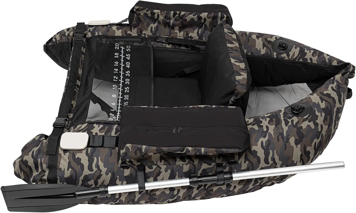Inflatable Fishing Float Tube, U Shape Float Tubes with Adjustable Backpack Straps, Storage Pockets, 20 in Fish Ruler, Pump, Paddle, Portable Fishing Belly Boat, 286 LBS Load Capacity