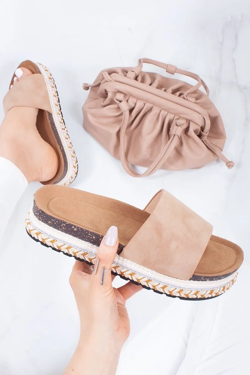 Jaimie Tan Faux Suede Aztec Mule Flatform Sandals