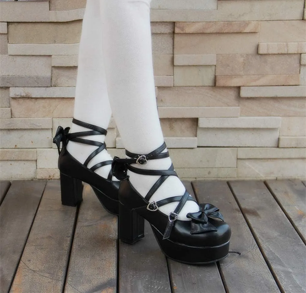 Japanese Lolita Party Shoes Criss Cross High Heels Ankle Strap Dress Pumps