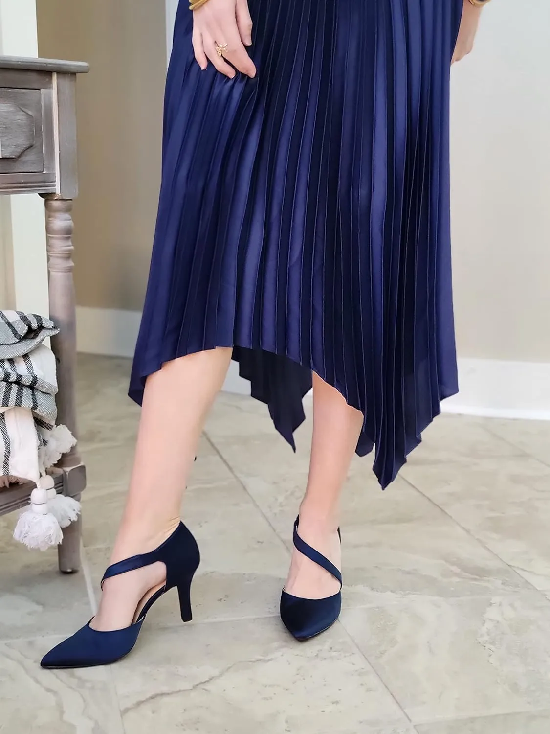 JENN ARDOR Women's Closed Toe Heels for Women 3 inch Stilettos Professional D'Orsay Pumps Sexy Ankle Strap Pointed Wedding Bride Evening Party Office Ladies Dress Shoes High Heels