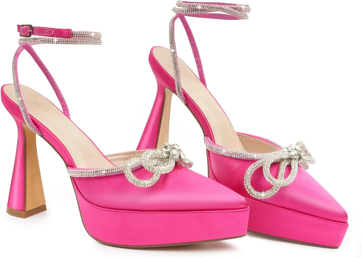 JENN ARDOR Women's Platform Heels Ankle Strap Pumps High Heeled Pointed Toe Stiletto High Heel Sandals Rhinestones Bow Knot Party Prom Dress Pumps Shoes for Women