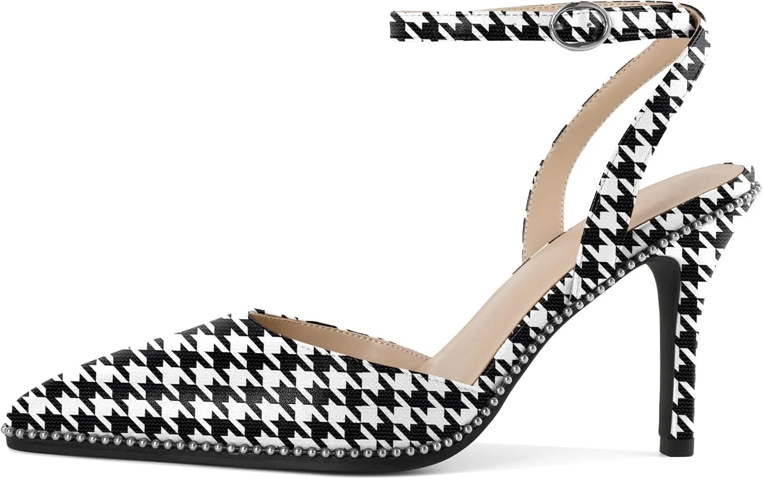 Joseywade Slingback Pumps for Women Stiletto High Heels Closed Pointed Toe Heel Ankle Strap Sliver Beaded Dress Shoes